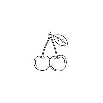 Fresh cherries line art vector icon with leaf for food and health design Stock Illustration