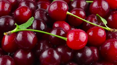 Fresh cherry closeup rotation background Stock Footage 52231406