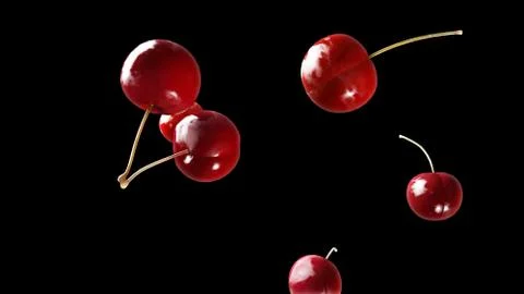 Fresh cherry falling down black 2 Stock Illustration