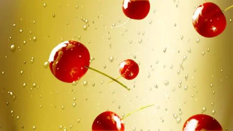 Fresh cherry falling down champagne 2 Stock Illustration