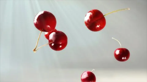 Fresh cherry falling down flare 2 Stock Illustration