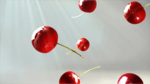 Fresh cherry falling down flare 3 Stock Illustration