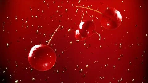 Fresh cherry falling down wine Stock Illustration