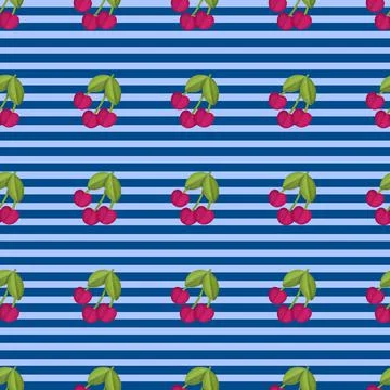 Fresh Cherry Hand drawn Seamless Pattern design. Red Cherry Berry creative Stock Illustration