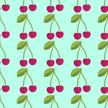 Fresh Cherry Hand drawn Seamless Pattern design. Red Cherry Berry creative Stock Illustration