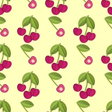 Fresh Cherry Hand drawn Seamless Pattern design. Red Cherry Berry creative Illustrazione stock
