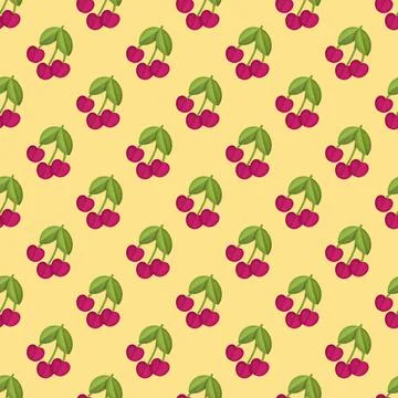 Fresh Cherry Hand drawn Seamless Pattern design. Red Cherry Berry creative Stock Illustration