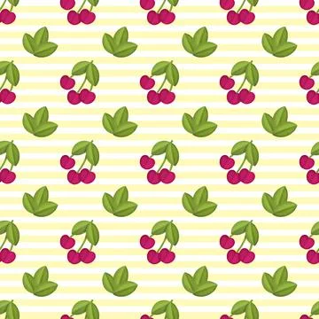 Fresh Cherry Hand drawn Seamless Pattern design. Red Cherry Berry creative Stock Illustration