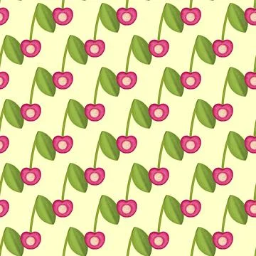 Fresh Cherry Hand drawn Seamless Pattern design. Red Cherry Berry creative Stock Illustration