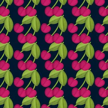 Fresh Cherry Hand drawn Seamless Pattern design. Red Cherry Berry creative Stock Illustration