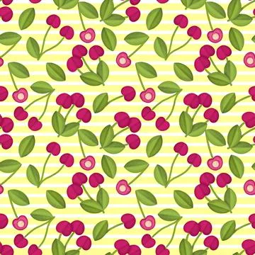 Fresh Cherry Hand drawn Seamless Pattern design. Red Cherry Berry creative Stock Illustration