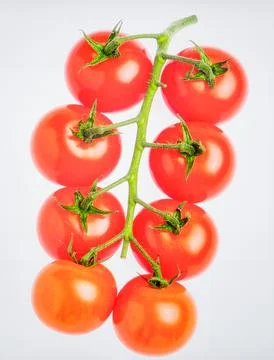 Fresh Cherry Tomatoes Isolated on White Background, Small Sweet Ripe Red To.. Stock Photos