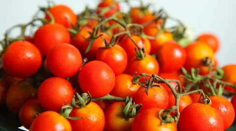 Fresh cherry tomatoes spinning and then stops Stock Footage 66516032