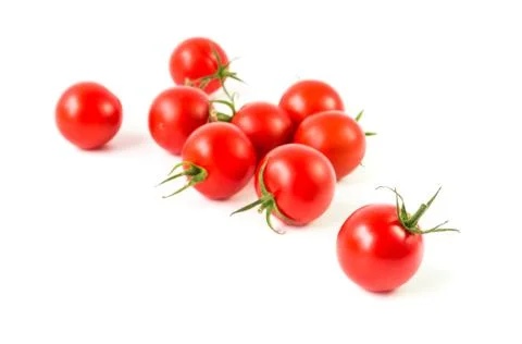 Fresh cherry tomatoes on white background, raw food and vegetable for bauty h Stock Photos