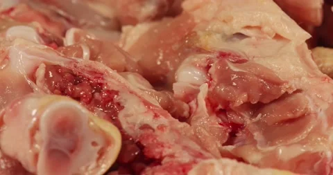 Fresh chicken bones for preparing a chicken stock Stock Footage 197018871