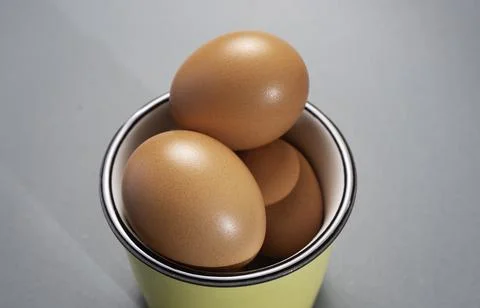 Fresh Chicken brown eggs on table Fotos Stock