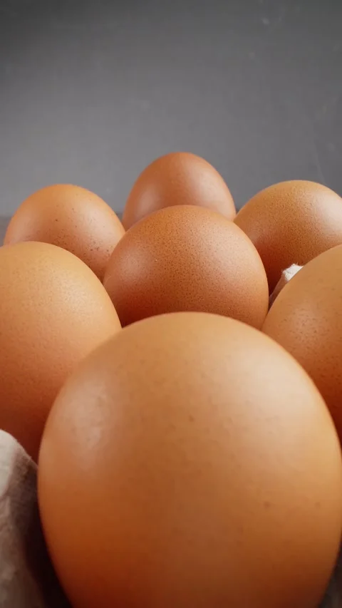 Fresh chicken eggs in packaging. Brown eggs with one white. Chicken eggs Stock Footage 307188458