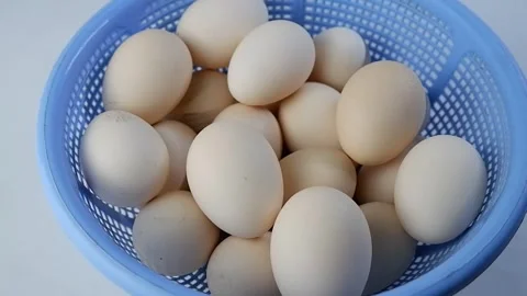 Fresh Chicken Eggs on White Background Stock Footage 302404928