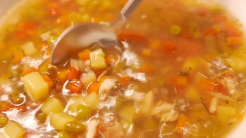 Fresh chicken soup. 4K UHD Stock Footage 70433571