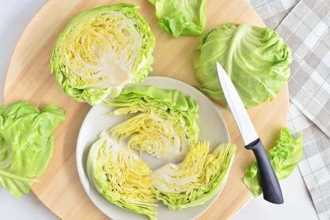 Fresh chopped head of cabbage Stock Photos
