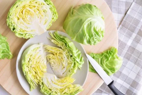 Fresh chopped head of cabbage Stock Photos