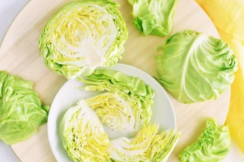 Fresh chopped head of cabbage Stock Photos