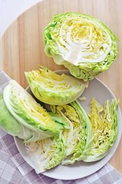Fresh chopped head of cabbage Stock Photos