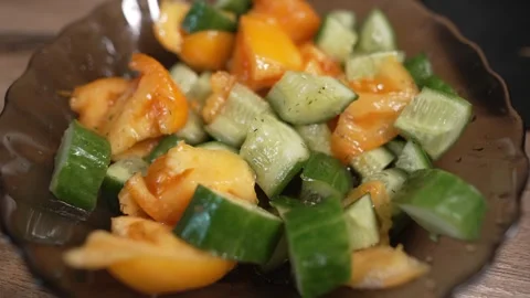 Fresh chopped mixed vegetable salad with tomatoes Stock Footage 317160192