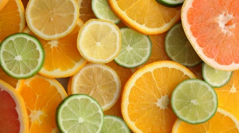 Fresh citrus fruit slices Stock Footage