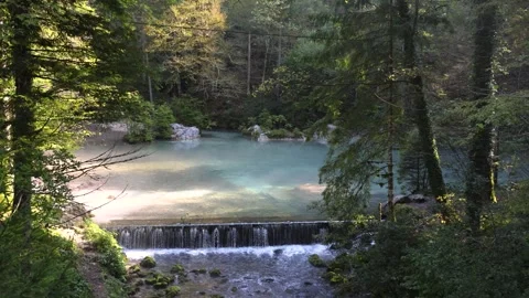 Fresh Clean Water Flowing Down a Small Waterfall at Kamniška Bistrica Stock Footage 283376254