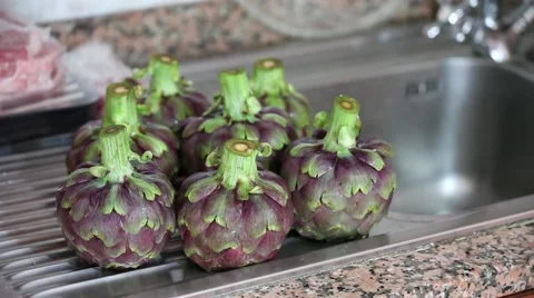 Fresh Cleaned Artichokes Video stock 50580588