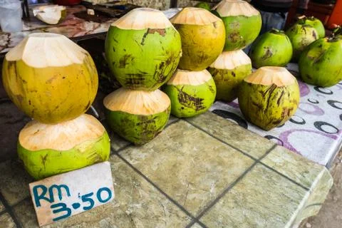 Fresh Coconit at Roadside Stall in Borneo Stock Photos