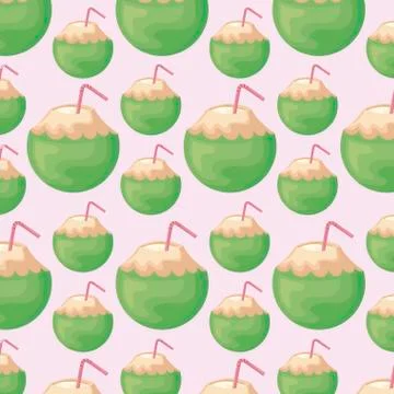 Fresh coconut cocktails pattern background Stock Illustration