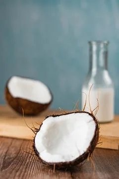 Fresh coconut fruit on table top Stock Photos