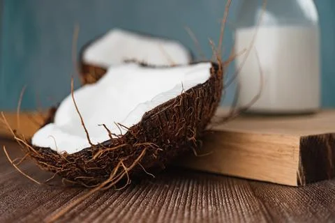 Fresh coconut fruit on table top Stock Photos