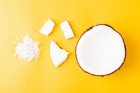 Fresh coconut group set different half and slices Stock Photos
