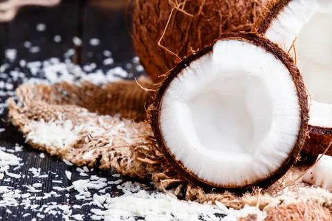 Fresh coconut,  selective focus Stock Photos