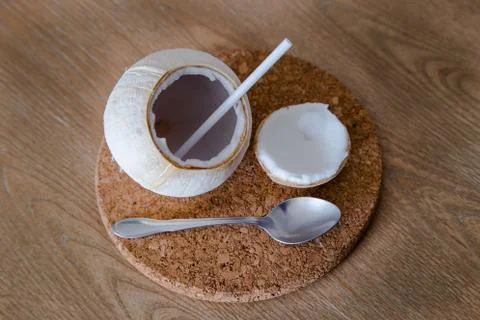 Fresh coconut on the table Stock Photos