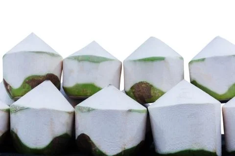 Fresh coconuts array together for selling at night market Stockfoto's