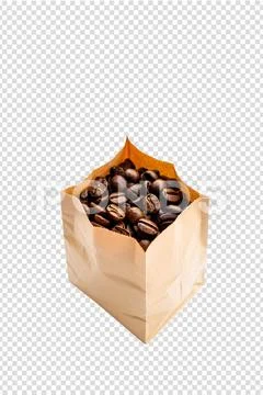 Fresh coffee beans overflowing from brown paper bag PSD Template