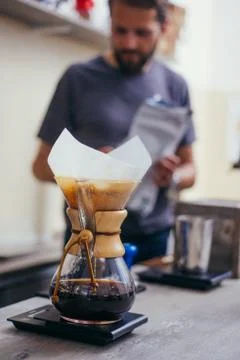Fresh coffee brewing alternative method pour over Stock Photos