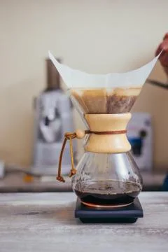 Fresh coffee brewing alternative method pour over Stock Photos