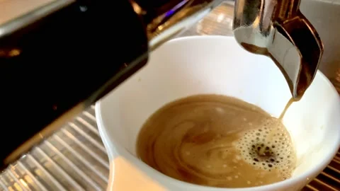 Fresh coffee from coffee machine Stock Footage