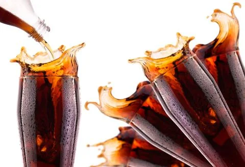 Fresh coke background with ice Stock Photos