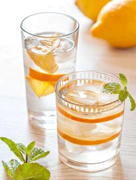 Fresh cold lemonade with lemons Stock Photos
