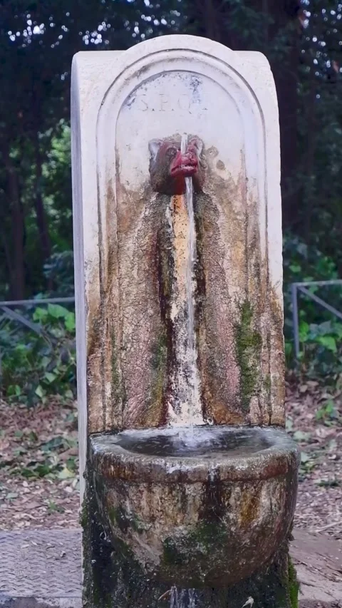 Fresh cold potable water from clean drinking fountain in Rome city, Italy Vídeos de archivo 288858114
