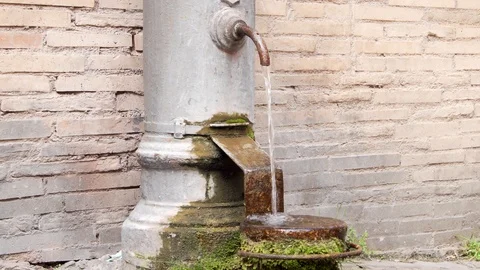 Fresh cold potable water streaming without stopping from clean drinking fountain Stock-Footage 126118485