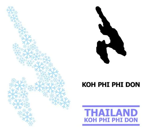 Fresh Collage Map of Koh Phi Don of Snow Flakes Stock Illustration