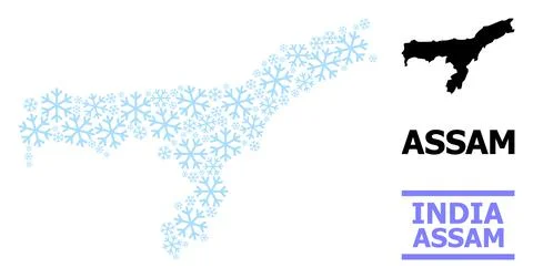 Fresh Composition Map of Assam State with Snow Flakes Illustrazione stock