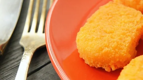 Fresh cooked chicken nuggets for lunch Stock Footage 70092522